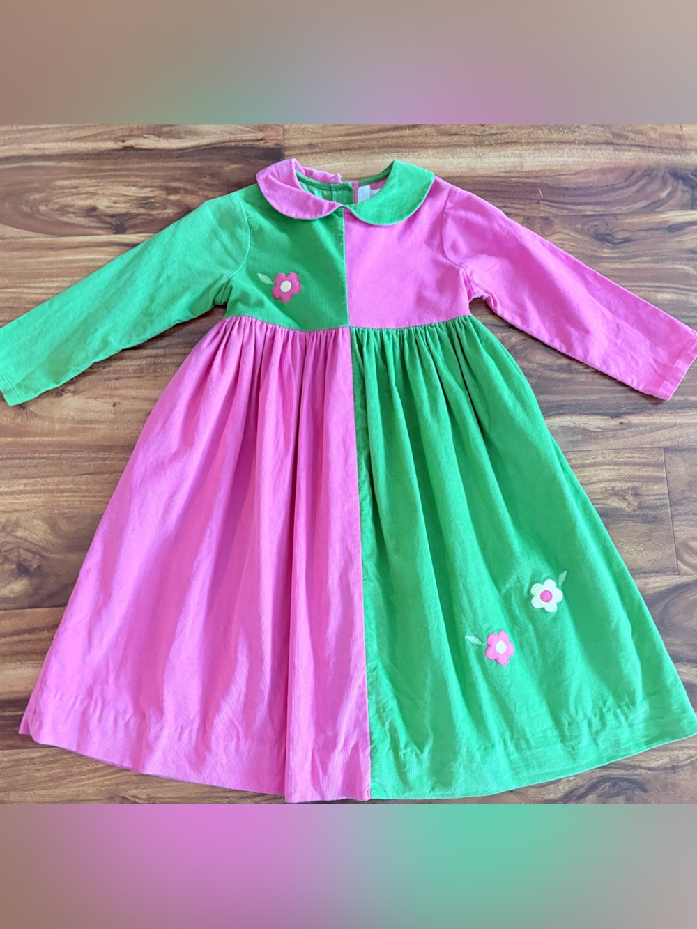 Betti Terell Girls Colorblock Pinwale Corduroy Flower Appliqué BTS Dress Size 5